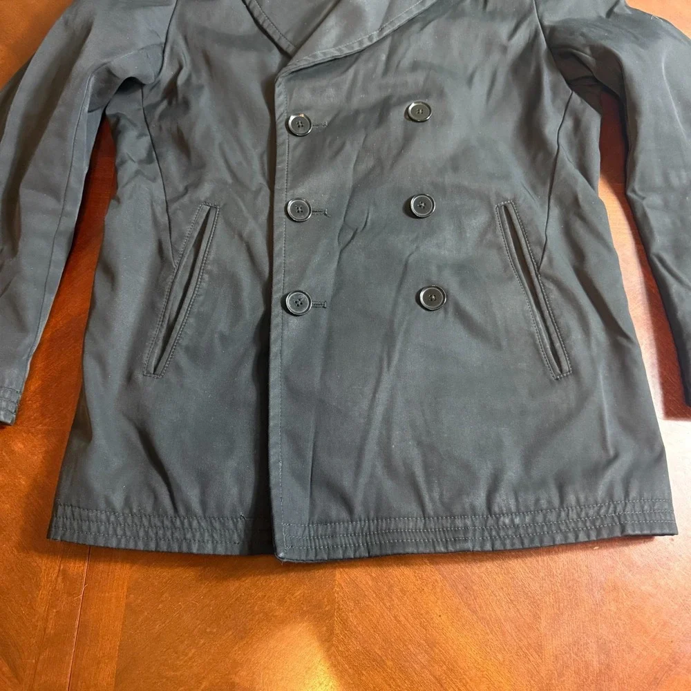 Banana Republic Black Peacoat‎ Jacket Quilted Lined Double Breasted Mens Size S